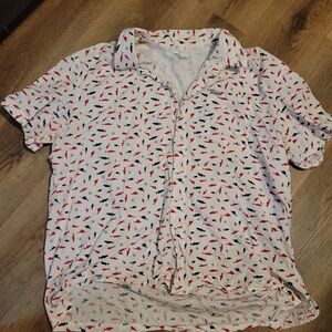 Columbia Men's PFG Casual Shirt with Red, White, And Blue Fish